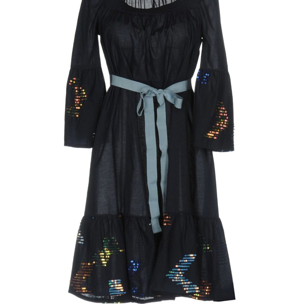 Fairly Midi Shiny Squared-neck Blue Dress with Bel